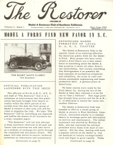 THE RESTORER - MODEL A RESTORERS CLUB SO CAL - 1956 MAY/JUN - Vol 1 No 1 REPRINT